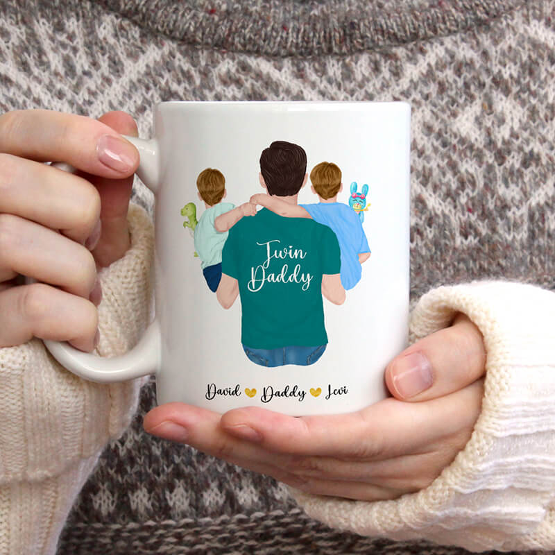 Personalised Twin Daddy Mug - Rainbow