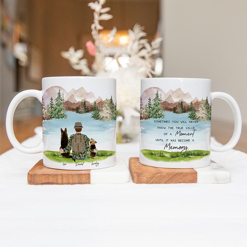 Personalised Mugs - Pet Portrait - Dog Mug - Dog Gifts For Dog Lovers - Dog Dad - Fall Mountain Lake