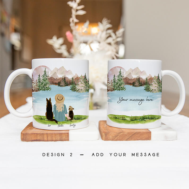 Personalised Mugs - Pet Portrait - Dog Mug - Dog Gifts For Dog Lovers - Dog Mum - Fall Mountain Lake