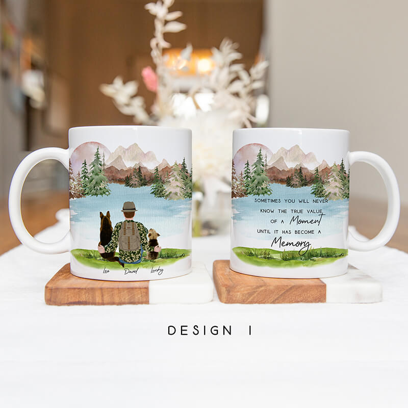 Personalised Mugs - Pet Portrait - Dog Mug - Dog Gifts For Dog Lovers - Dog Dad - Fall Mountain Lake