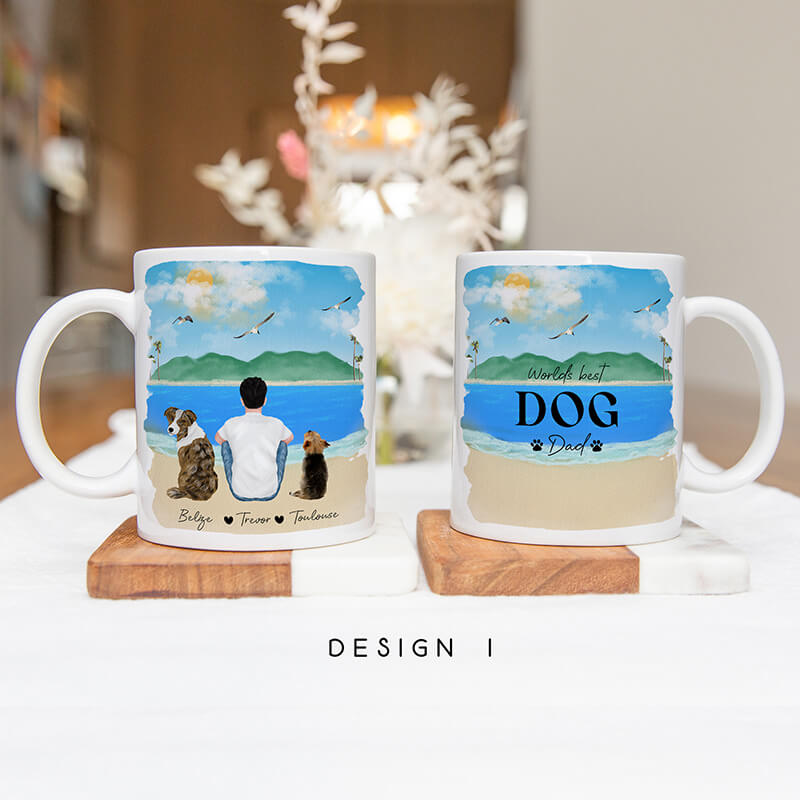 Personalised Mugs - Pet Portrait - Dog Mug - Dog Gifts For Dog Lovers - Dog Dad - Beach