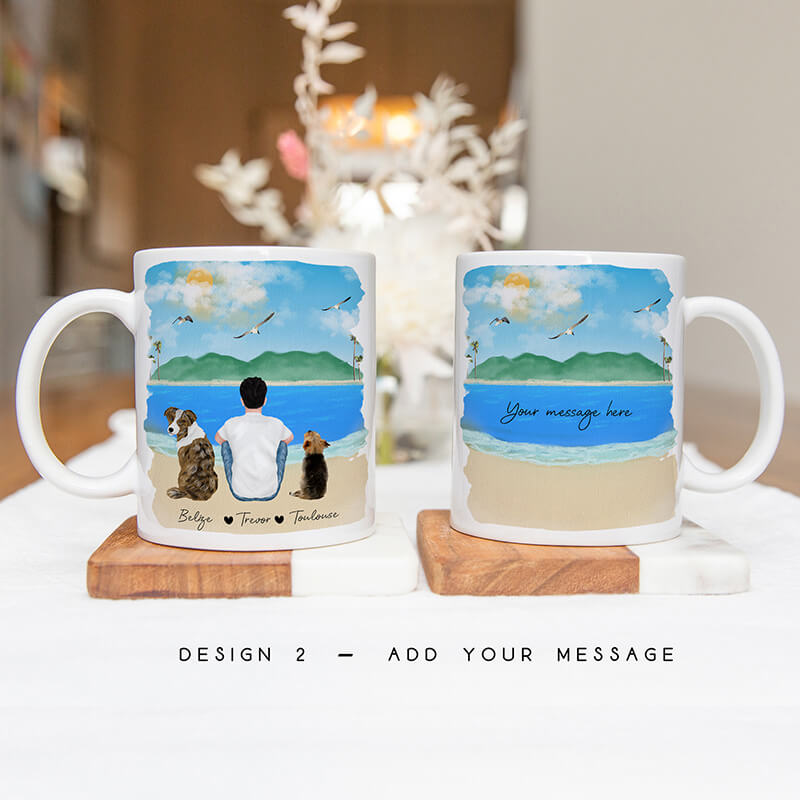 Personalised Mugs - Pet Portrait - Dog Mug - Dog Gifts For Dog Lovers - Dog Dad - Beach