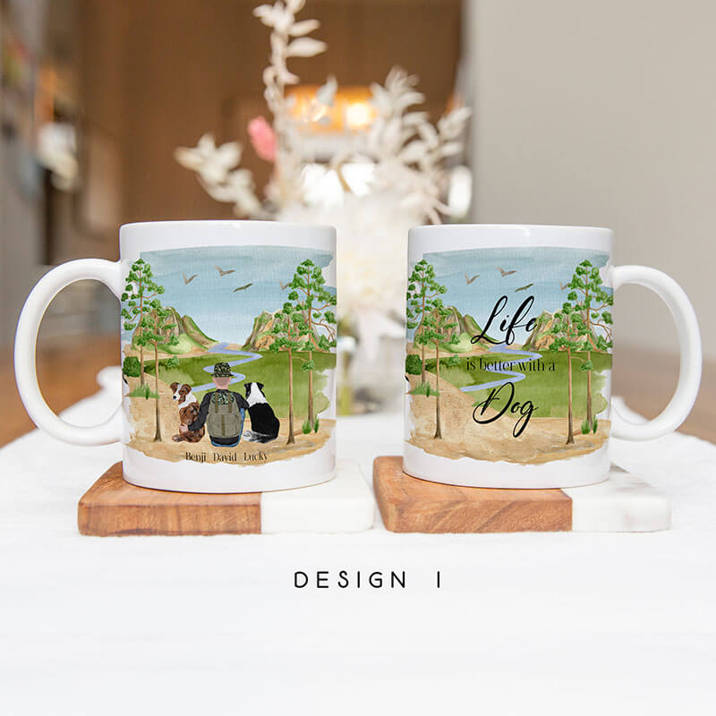 Personalised Mugs - Pet Portrait - Dog Mug - Dog Gifts For Dog Lovers - Dog Dad - Mountain