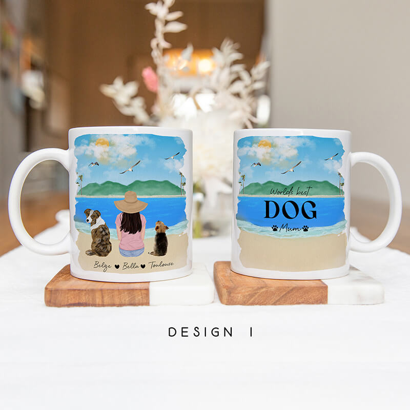 Personalised Mugs - Pet Portrait - Dog Mug - Dog Gifts For Dog Lovers - Dog Mum - Beach