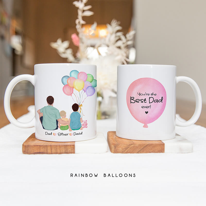 Dad Mugs - Fathers Day Ideas - Birthday Gifts For Dad - Personalised Mugs - Best Dad Ever - Balloons