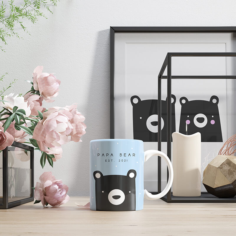Dad Mugs - Fathers Day Ideas - Birthday Gifts For Dad - Personalised Mugs - New Dad Gifts - Papa Bear - Black