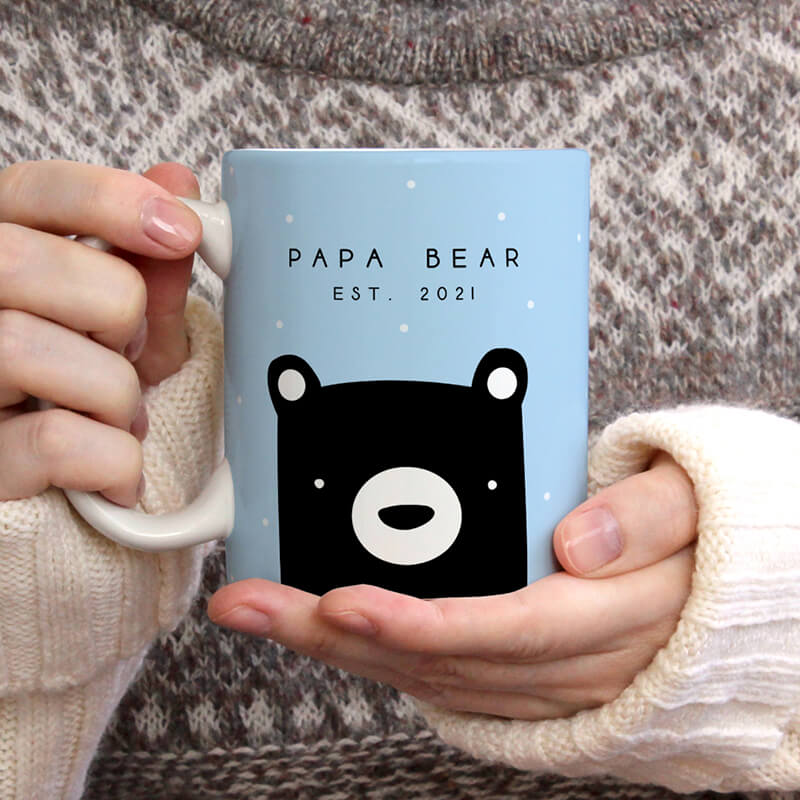 Dad Mugs - Fathers Day Ideas - Birthday Gifts For Dad - Personalised Mugs - New Dad Gifts - Papa Bear - Black