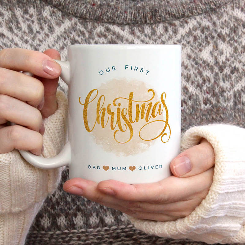 Personalised Christmas Family Photo Mugs - Our First Christmas