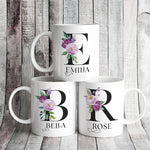 Personalised Mugs - Initial, Name - Violet Roses
