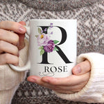 Personalised Mugs - Initial, Name - Violet Roses