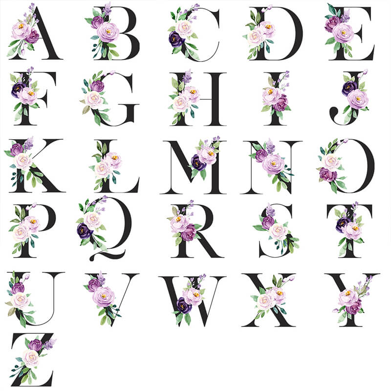 Personalised Mugs - Initial, Name - Violet Roses