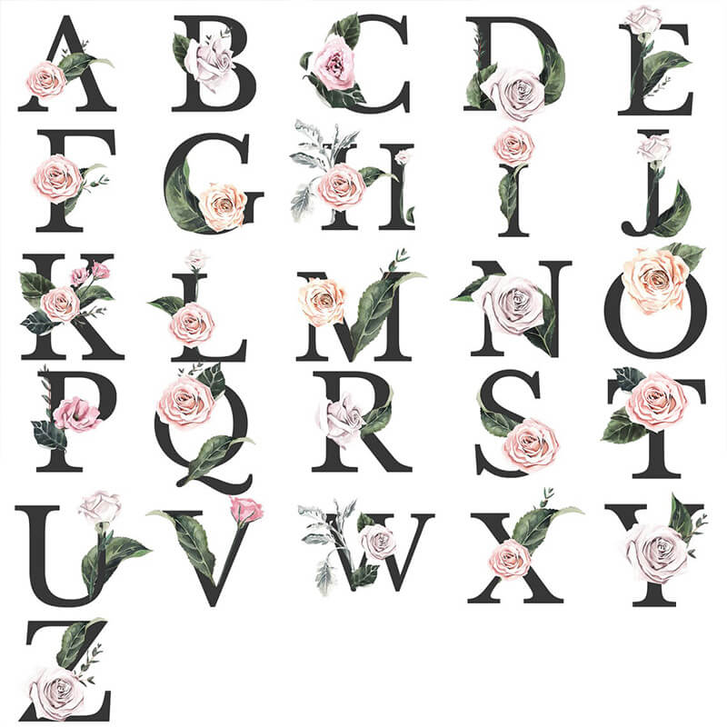 Personalised Mugs - Initial, Name - Pink & Peach Rose