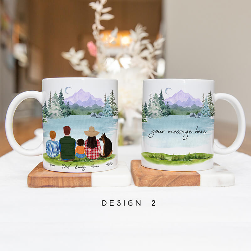 Personalised Mugs - Family Portraits - Mountain Lake (Ver 1) - Housewarming Gift Ideas - Family, Mother's Day, Father's Day Gifts