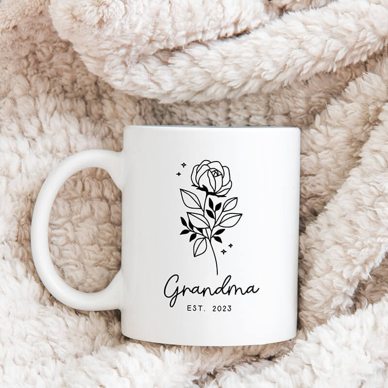 Mother's Day Gift - Personalised Mugs - Grandma Mug - Flower Minimalist Line Art